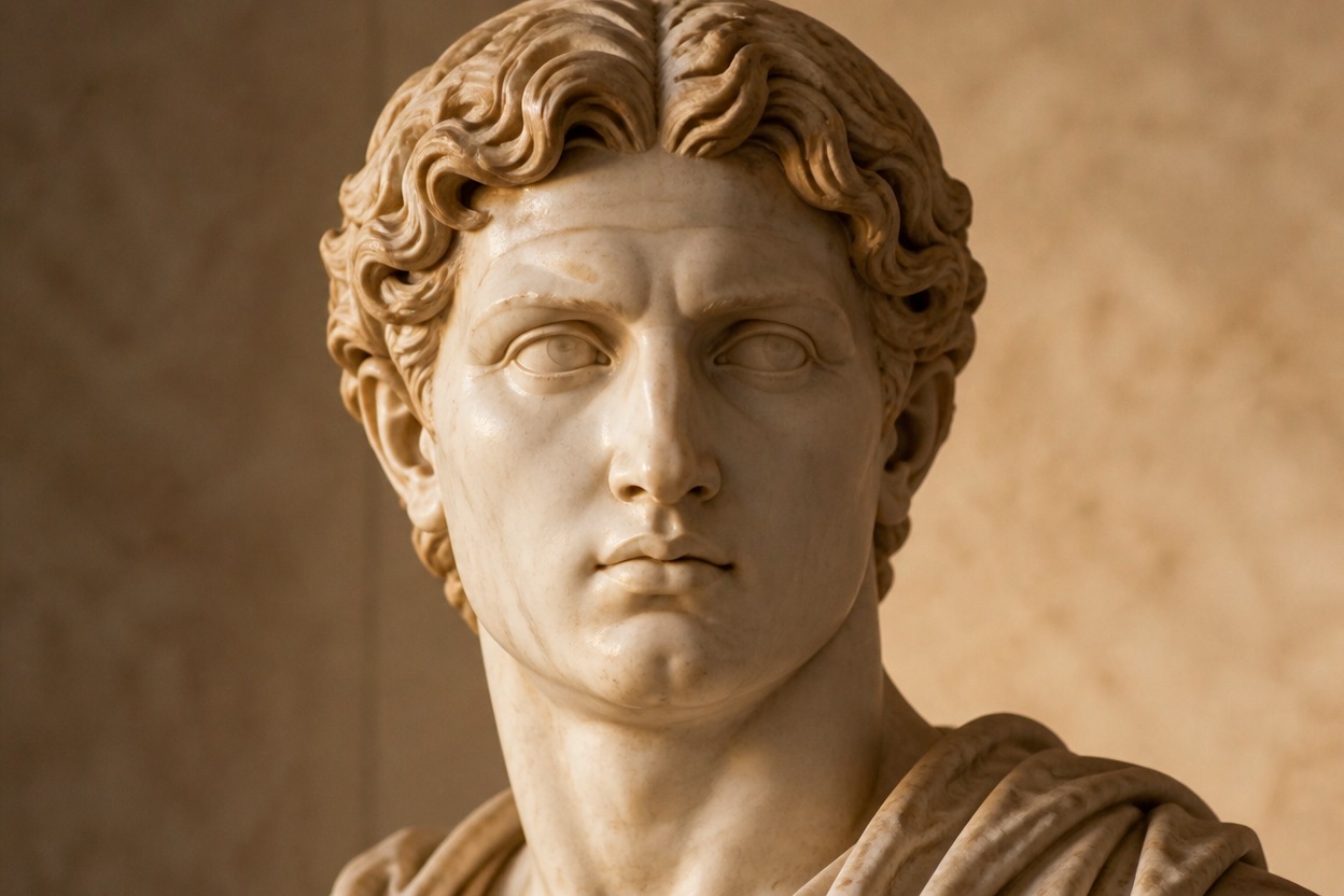 Marble portrait sculpture with fine carved detail and subtle stone veining