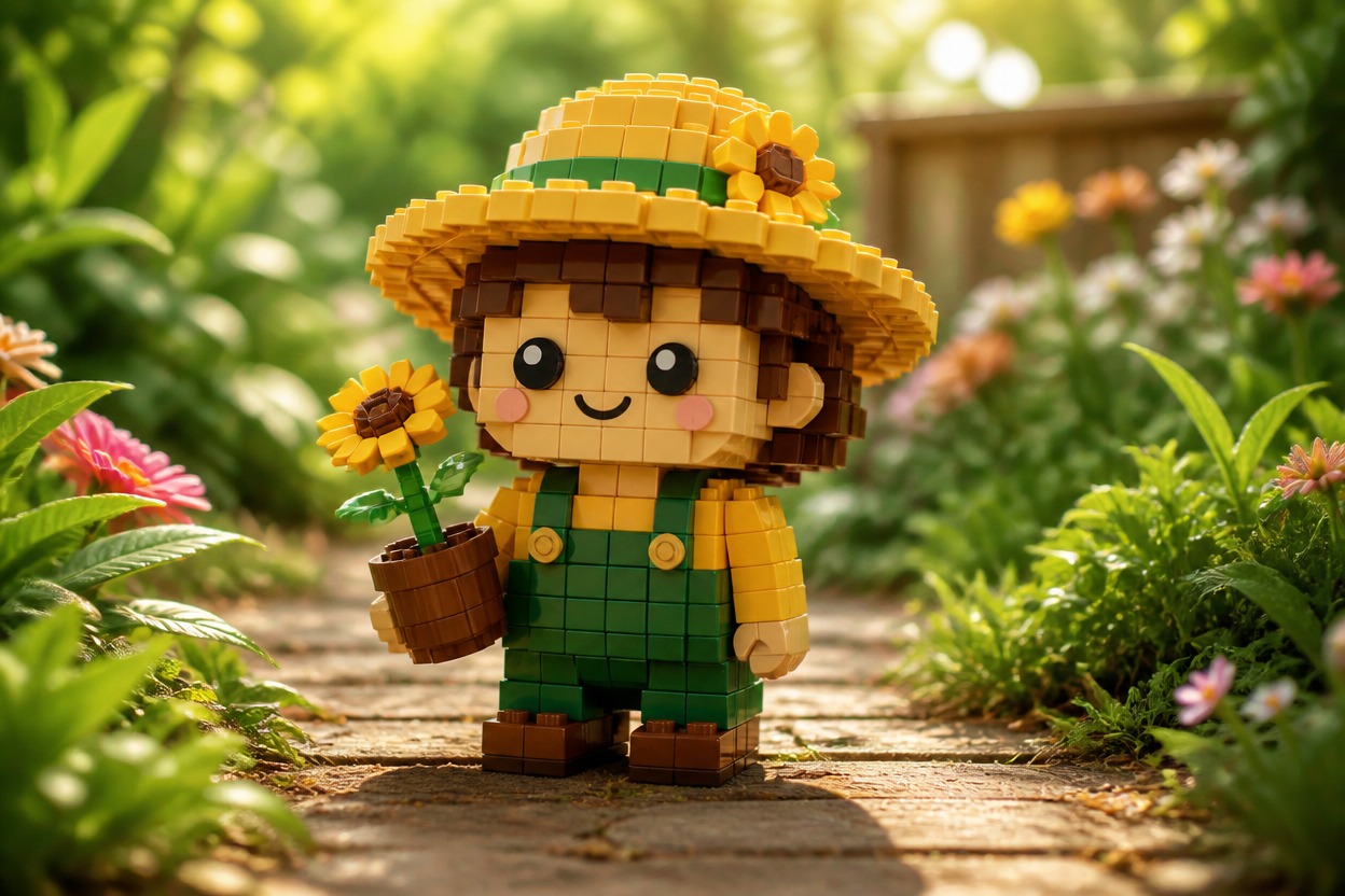 Original brick-built figure integrated into one unified garden scene