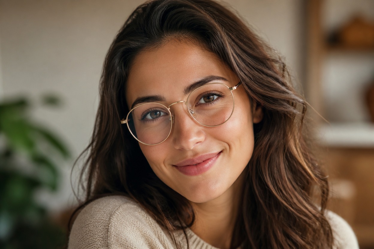 Transparent eyeglass lenses with coherent window reflections and natural lighting