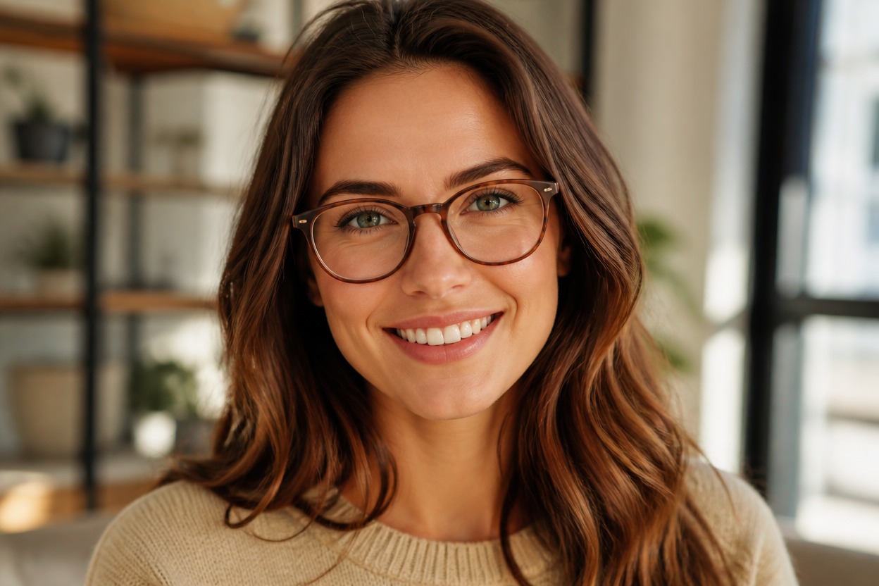 Portrait with eyeglass frames aligned naturally to the face
