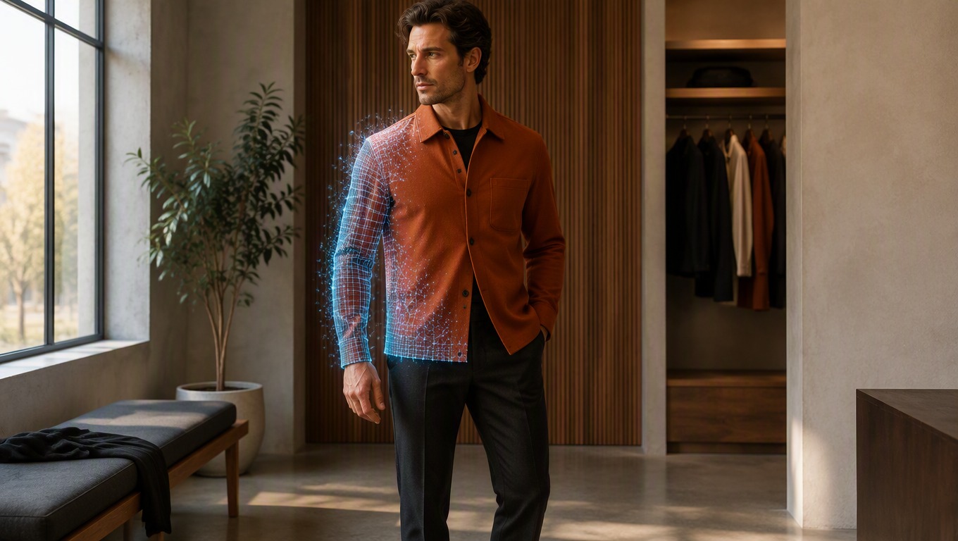 Person previewing a new outfit with an AI clothes swap