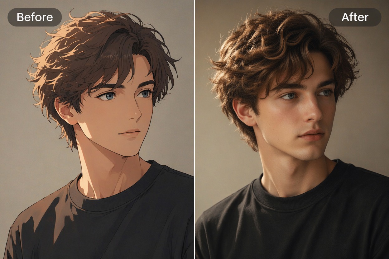 アニメをリアルな人物に変換するAI - キャラクターの特徴を維持
