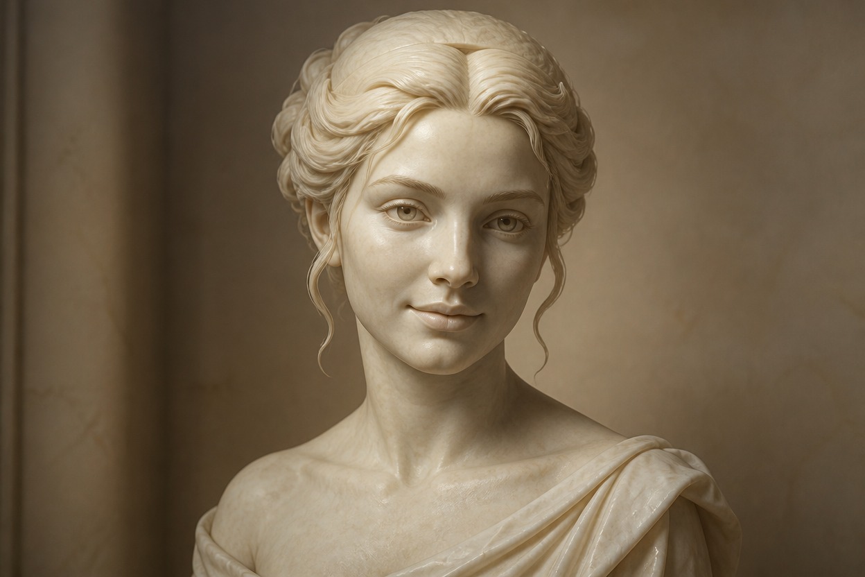Single cohesive gallery-style portrait sculpture made from one photo