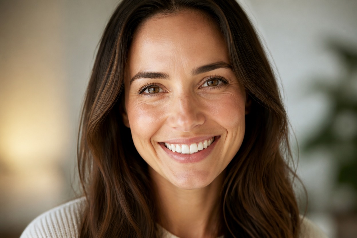 Natural smiling portrait with a harmonized facial expression