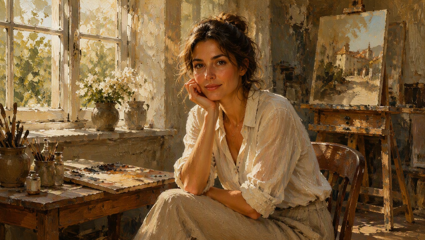 Portrait transformed into a richly textured oil-style painting