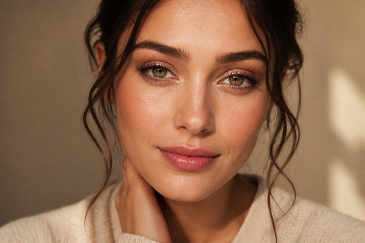 Detailed natural makeup portrait showing clean edges and realistic texture