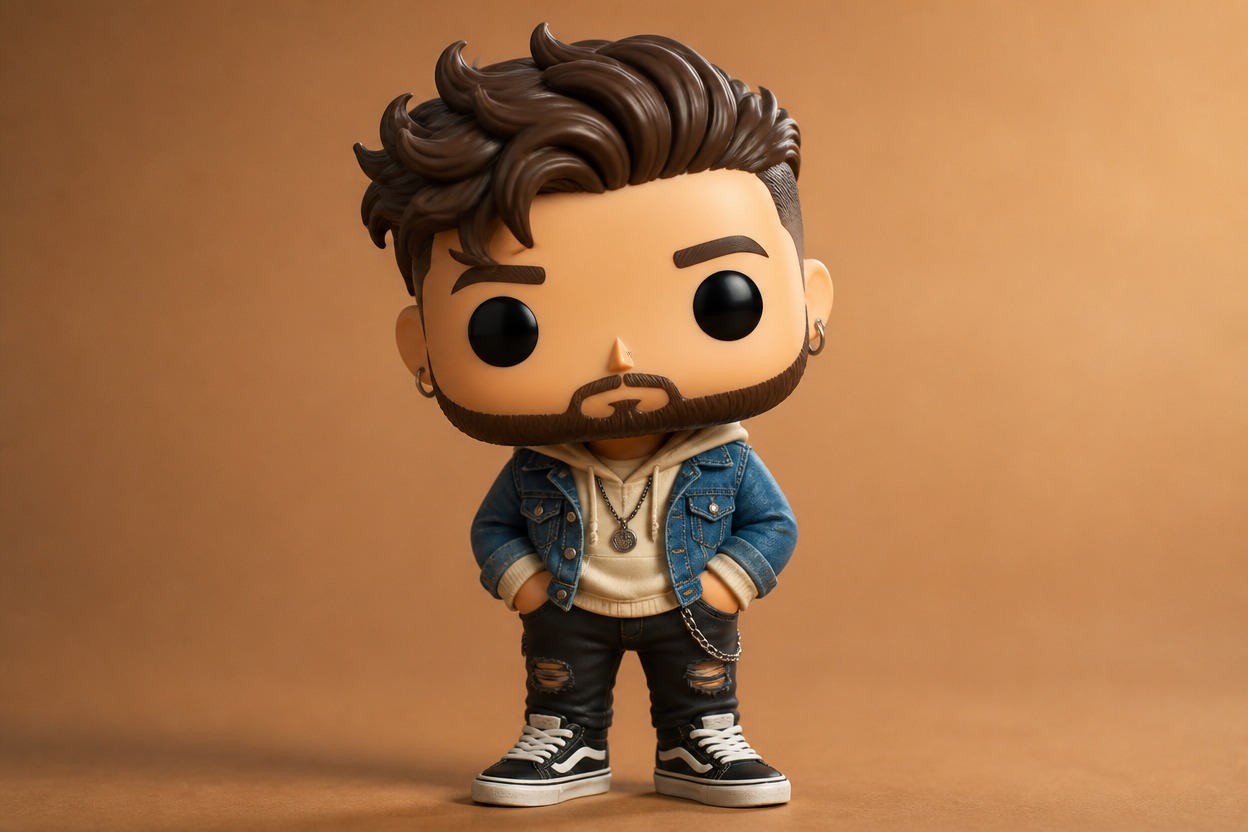 Personalized stylized character with distinctive hair, clothing, and expression