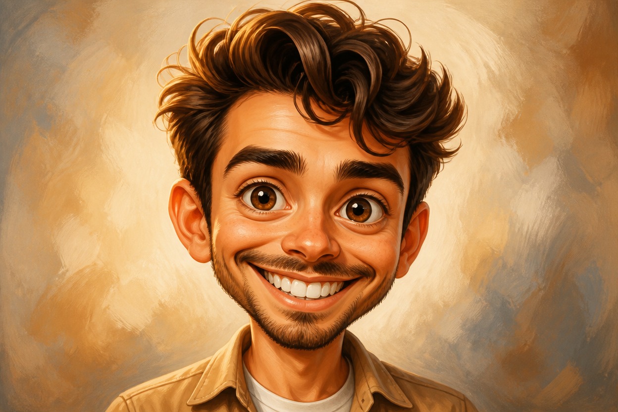 Hand-painted caricature portrait with an oversized head