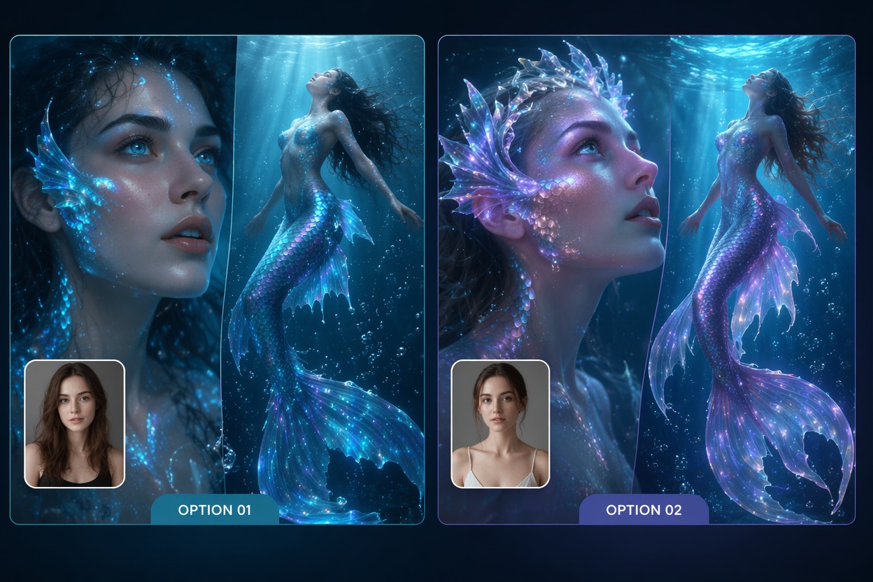 AI人魚動画ジェネレーター - 顔とファンタジーの連続性