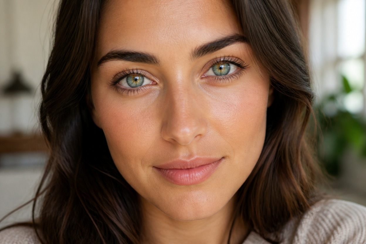 Coherent portrait with transformed eye color and natural facial detail