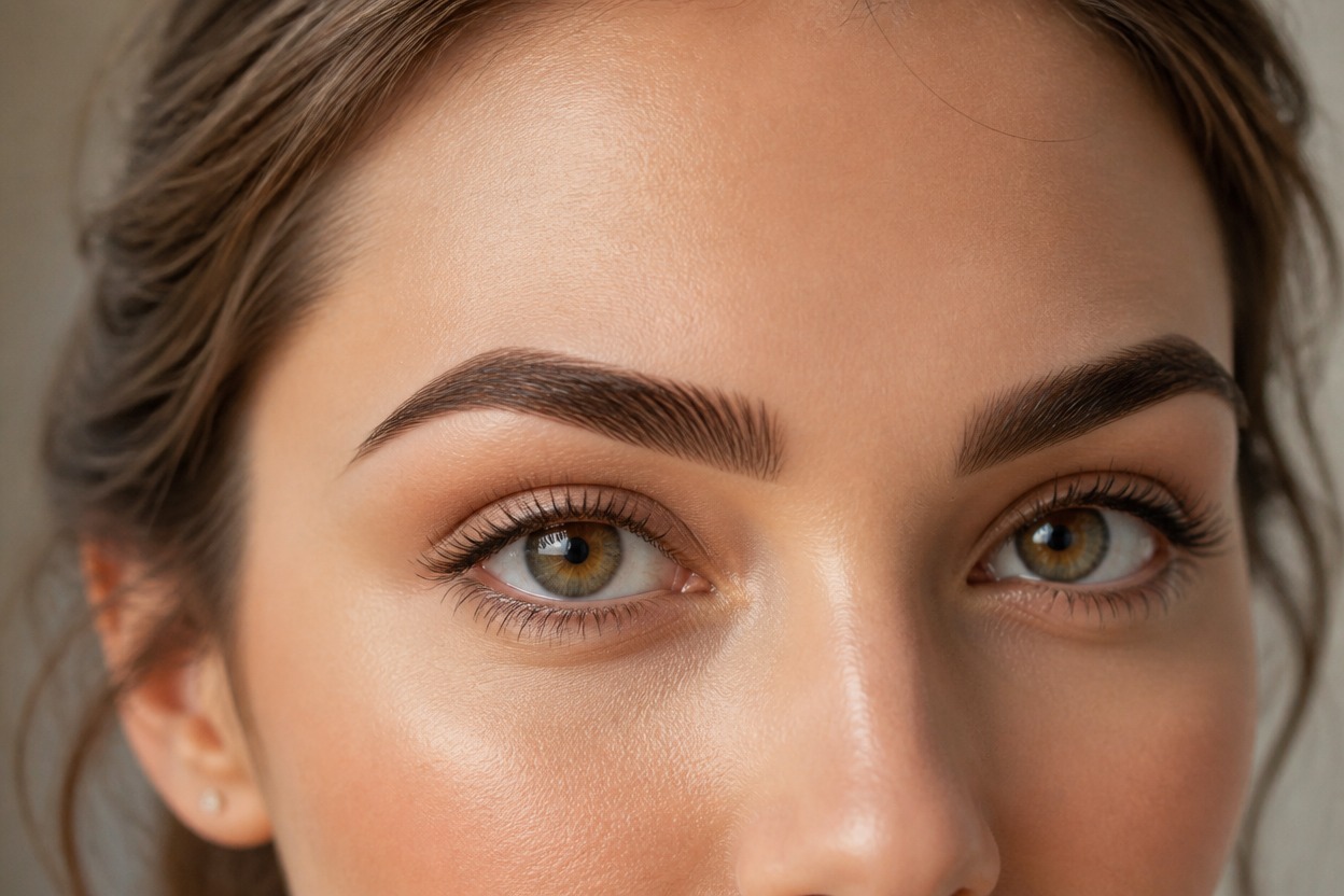 Close-up portrait showing balanced brows and natural facial detail