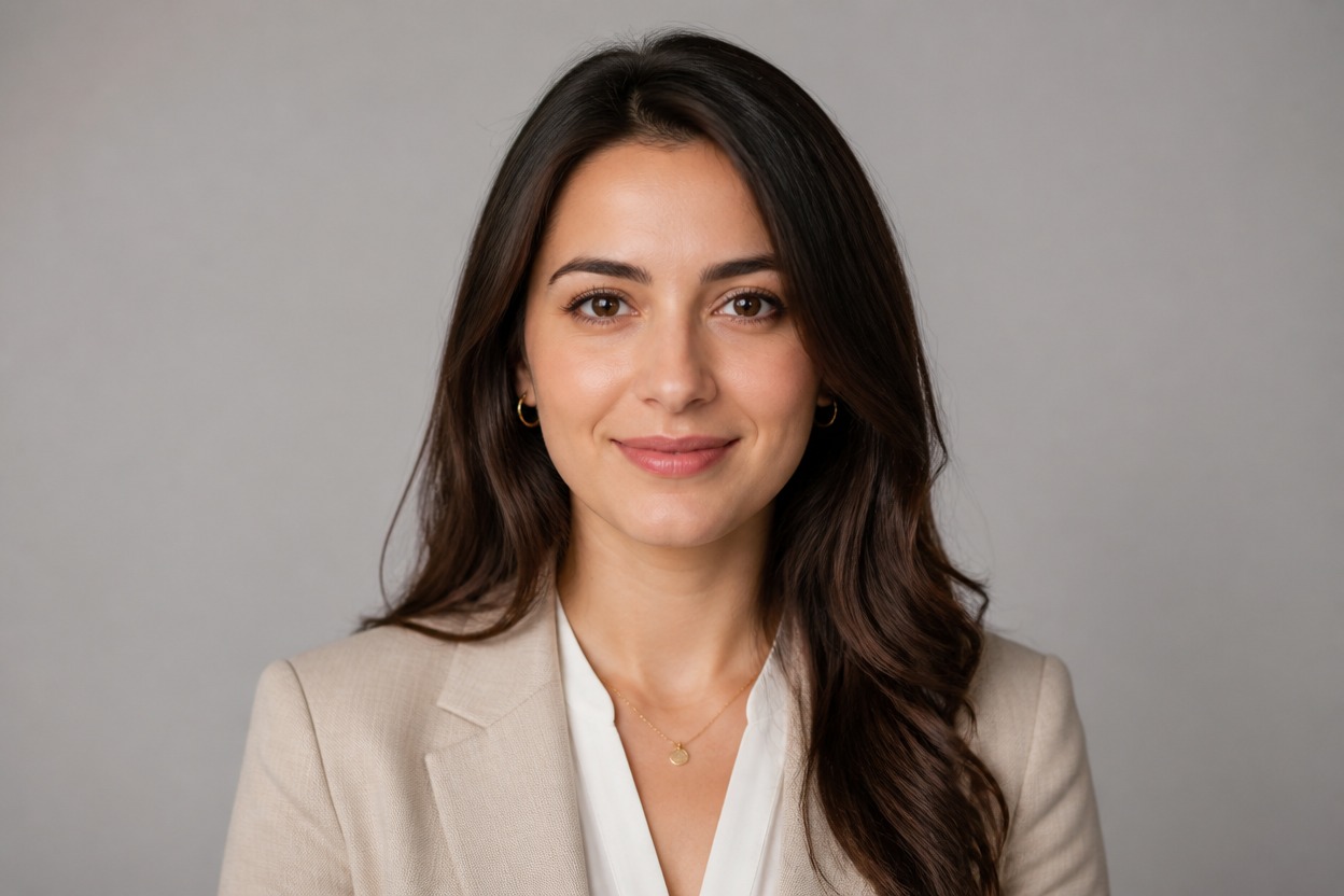 Formal portrait against a simple neutral studio background