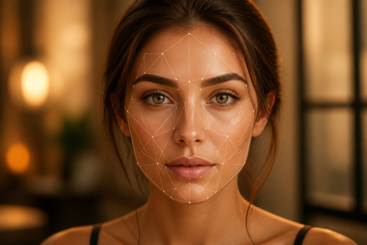 Polished fictional adult portrait with softly defined facial contours