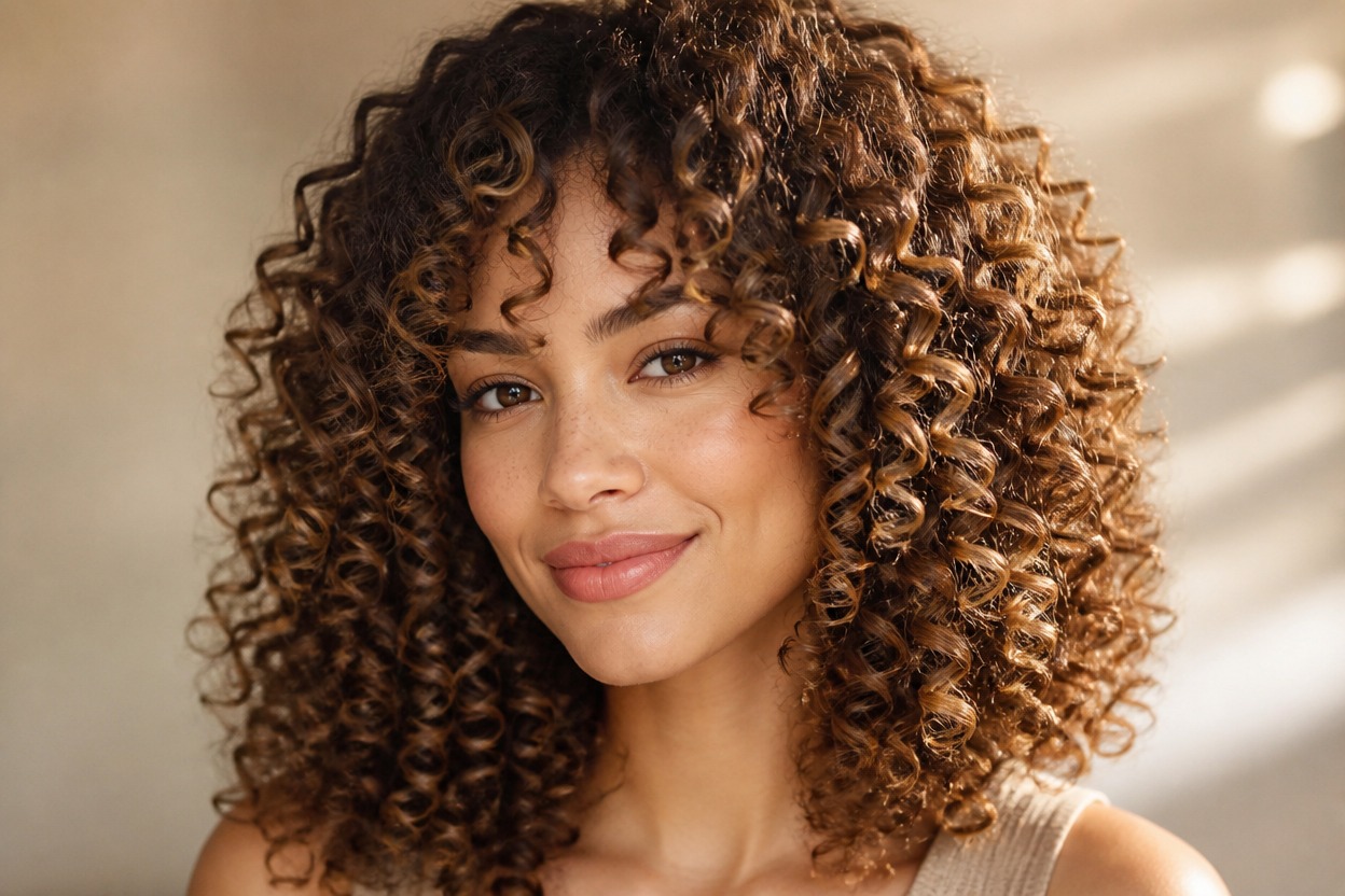 Profile portrait with coherent face-framing curls and shadows