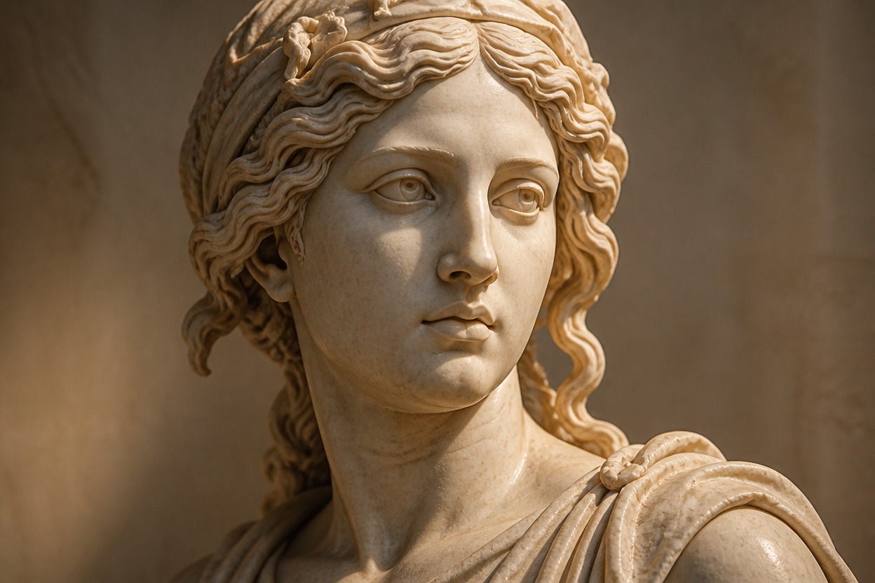 Stone portrait sculpture preserving a natural face, expression, and pose