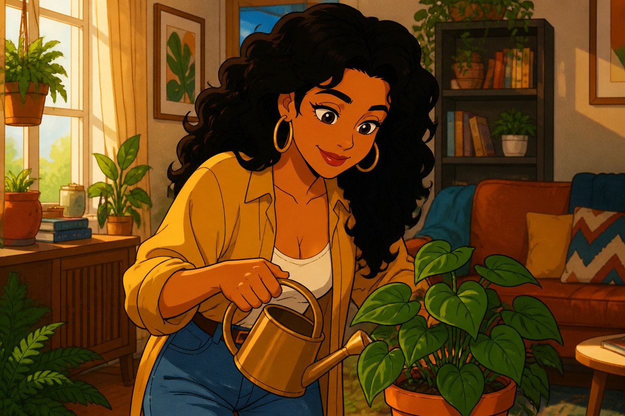 Original cartoon adult with bold contours and bright cel colors