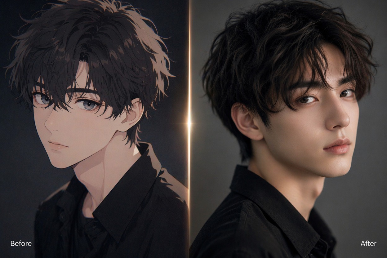 アニメをリアルな人物に変換するAIのヒーロー画像